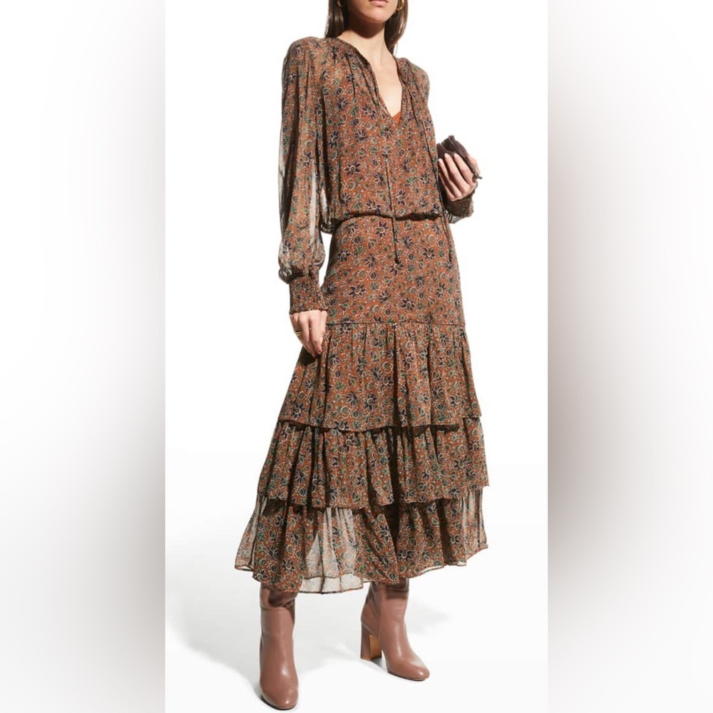 Veronica Beard Floral Brown Midi Dress
